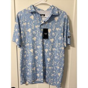 Waggle Golf Polo Buzzin' Bee & Floral Design Men's Size M Blue & Yellow NWT